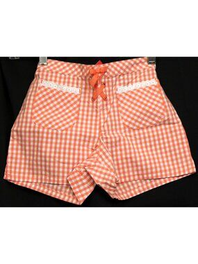 2006 Gymboree Freshly Picked Shorts Gingham Orange sz 7 NEW Pockets Lace